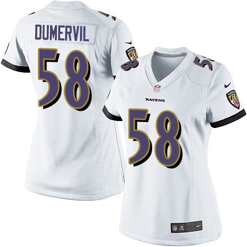 Women's Limited Elvis Dumervil Nike Jersey White Road - #58 NFL Baltimore Ravens